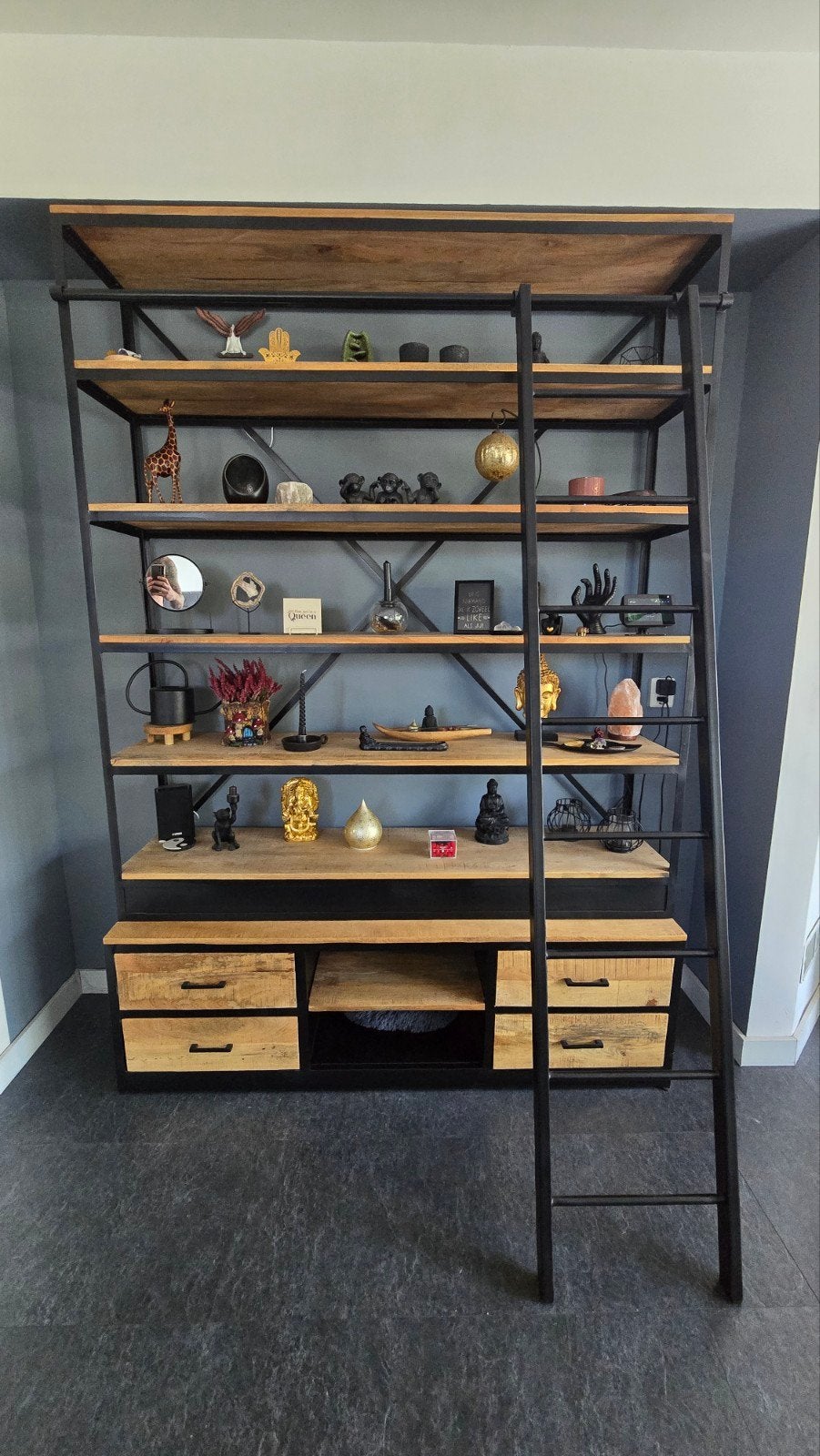 prachtige Mangohouten Boekenkast, Gebruikt, 200 cm of meer, Industrieel, Landelijk, 150 tot 200 cm
