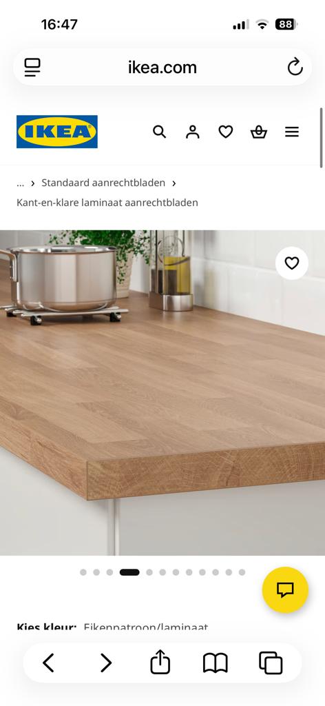 IKEA Karlby aanrechtblad eikenpatroon laminaat 186x63.5 cm, Ophalen, Bruin, 150 tot 200 cm, Nieuw