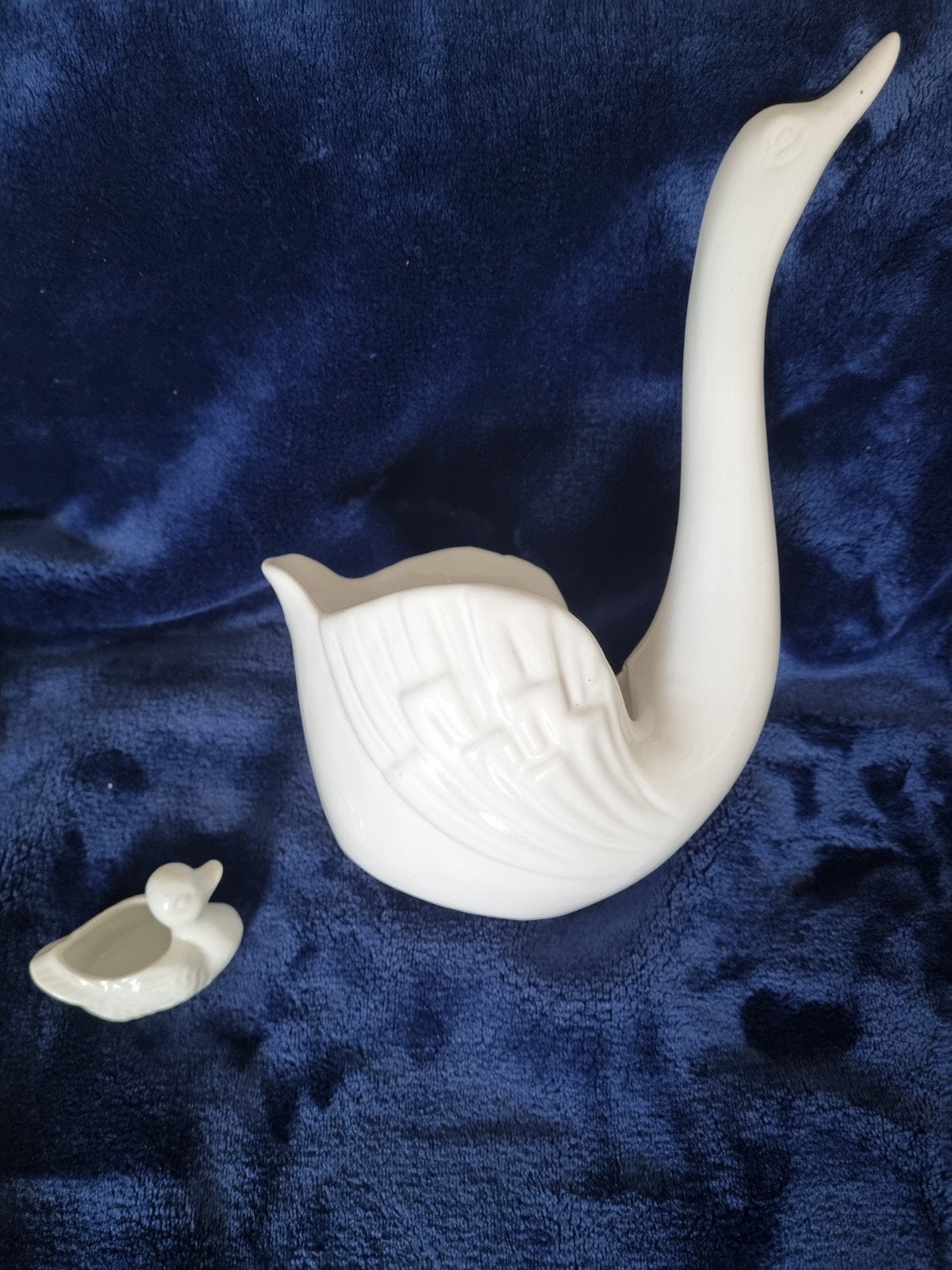 Vintage zwaan bloempot met baby zwaan, Vintage, Gebruikt, Ophalen of Verzenden, Wit