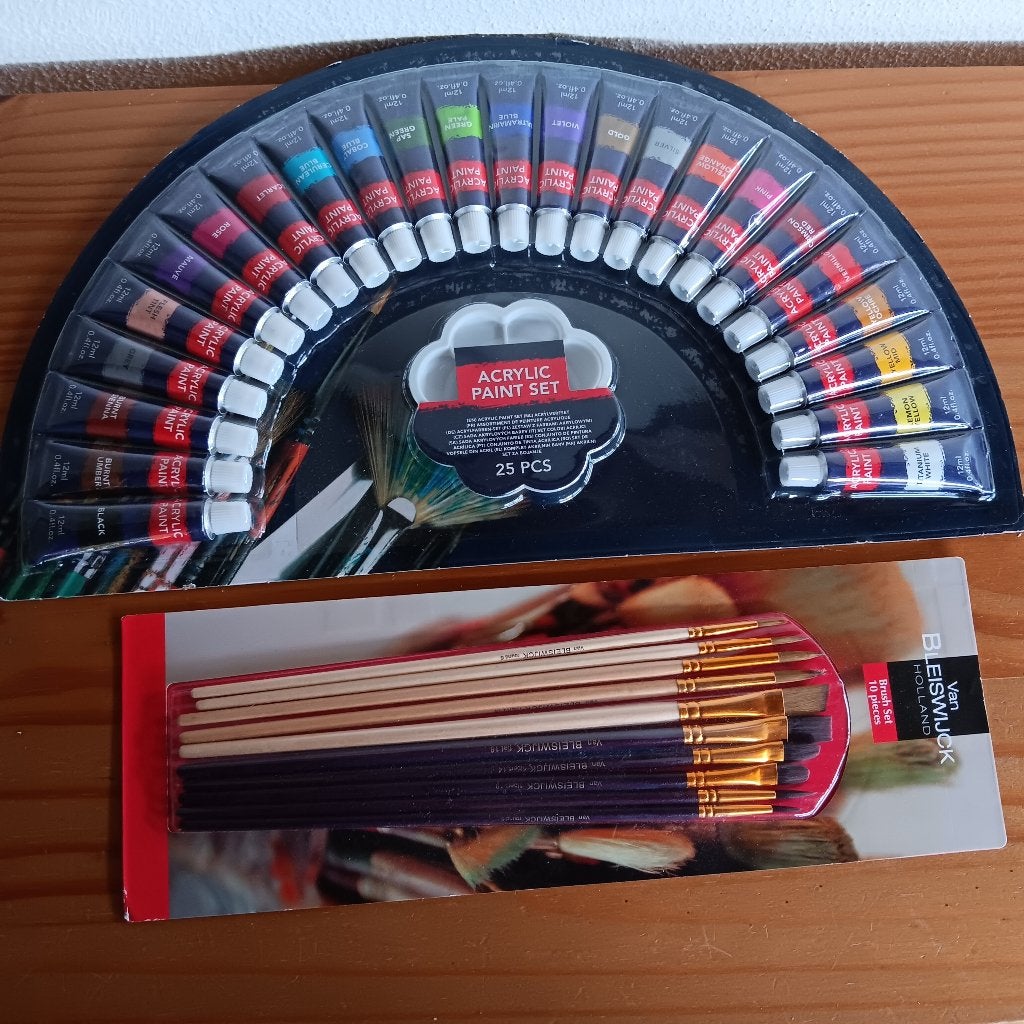 Acrylverf set  met 10-delige kwastenset VERKOCHT, Ophalen of Verzenden, Nieuw, Acrylverf