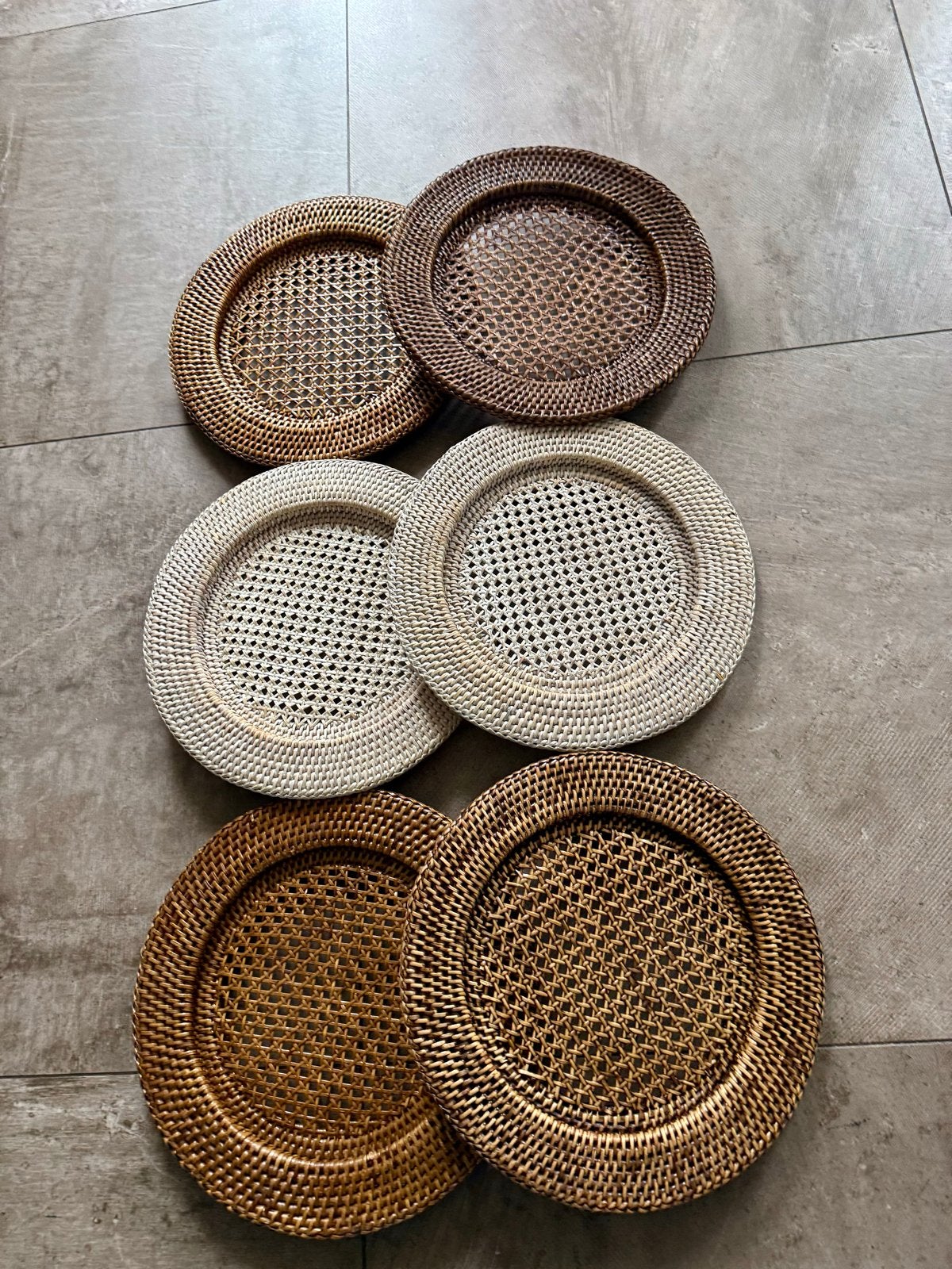 Set van 6 vintage rotan onderborden in goede staat, Overige materialen, Vintage, Ophalen of Verzenden, Zo goed als nieuw
