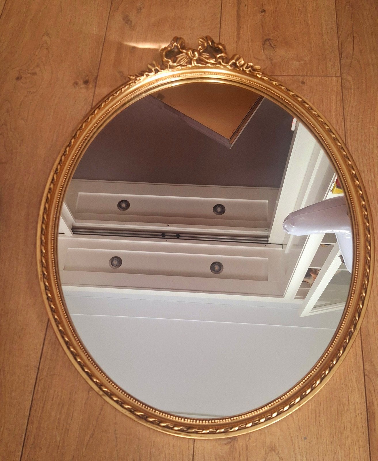 Prachtige Vintage Ovale Spiegel – Goud met Strik / Kuif – Ja, Minder dan 50 cm, Ophalen of Verzenden, Zo goed als nieuw, Minder dan 100 cm