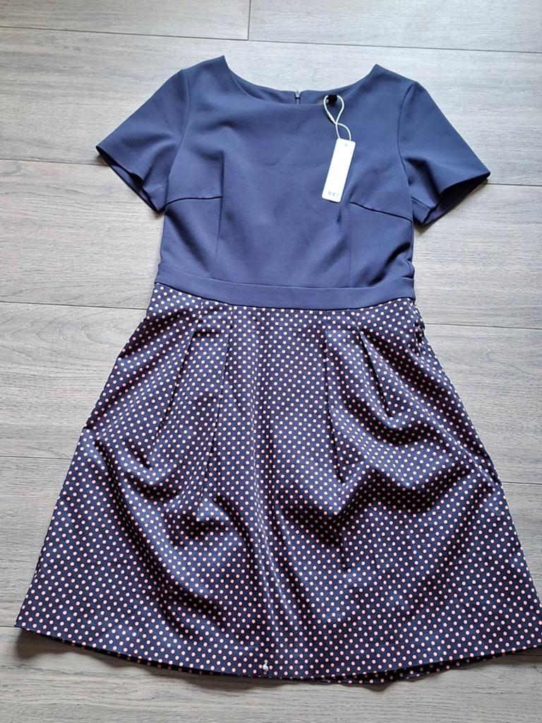 Nieuwe Esprit korte mouwen effen/stippen jurk, Maat 38/40 (M), Blauw, Nieuw, Ophalen of Verzenden