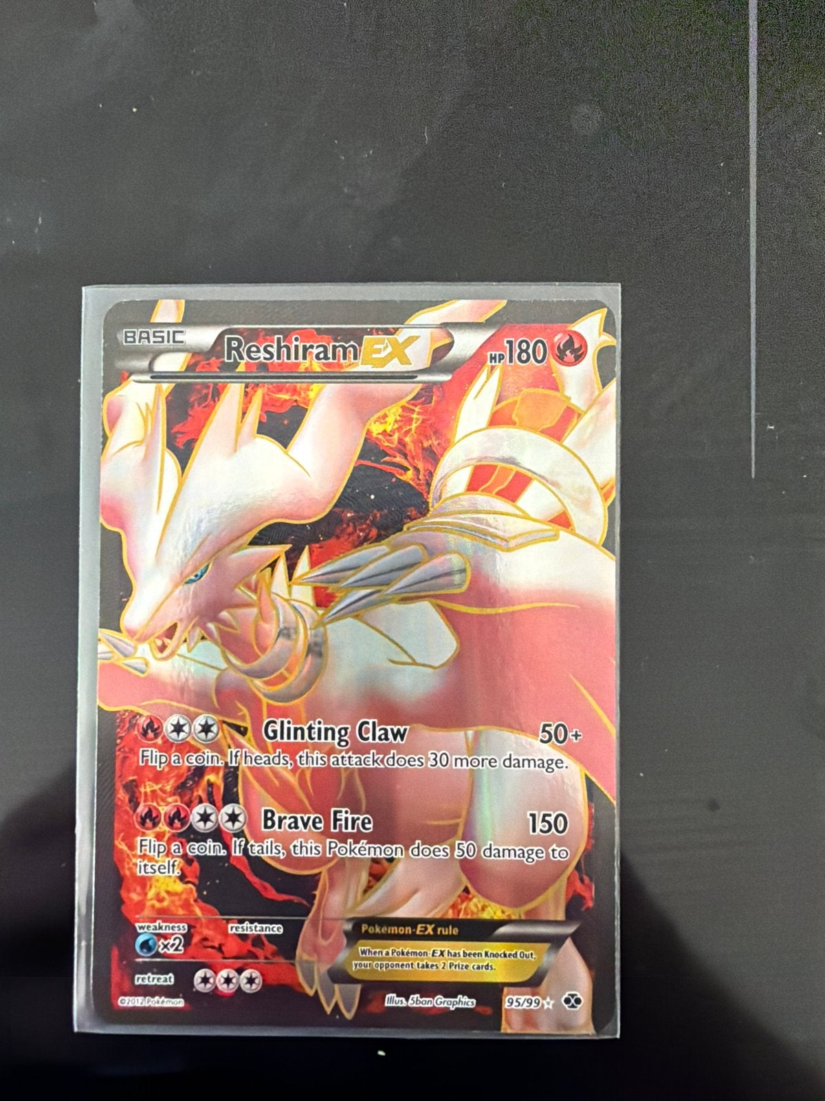 Pokémon Reshiram EX Full Art (95/99) - Zeldzame Kaart, Ophalen of Verzenden, Zo goed als nieuw, Losse kaart, Foil