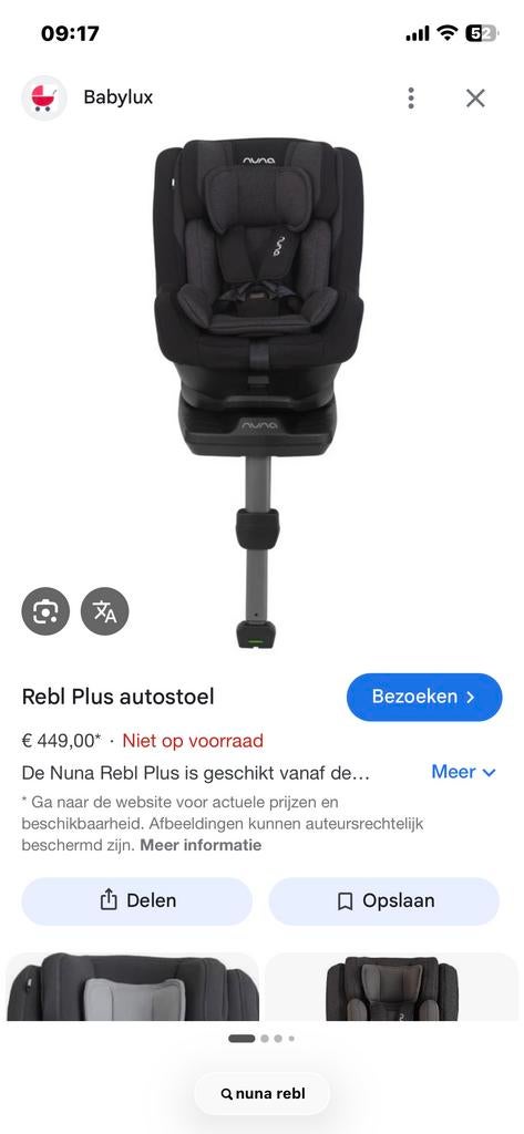 Nuna rebl autostoel - Zwart - Gebruikt, Overige merken, 0 t/m 18 kg, Gebruikt, Autogordel