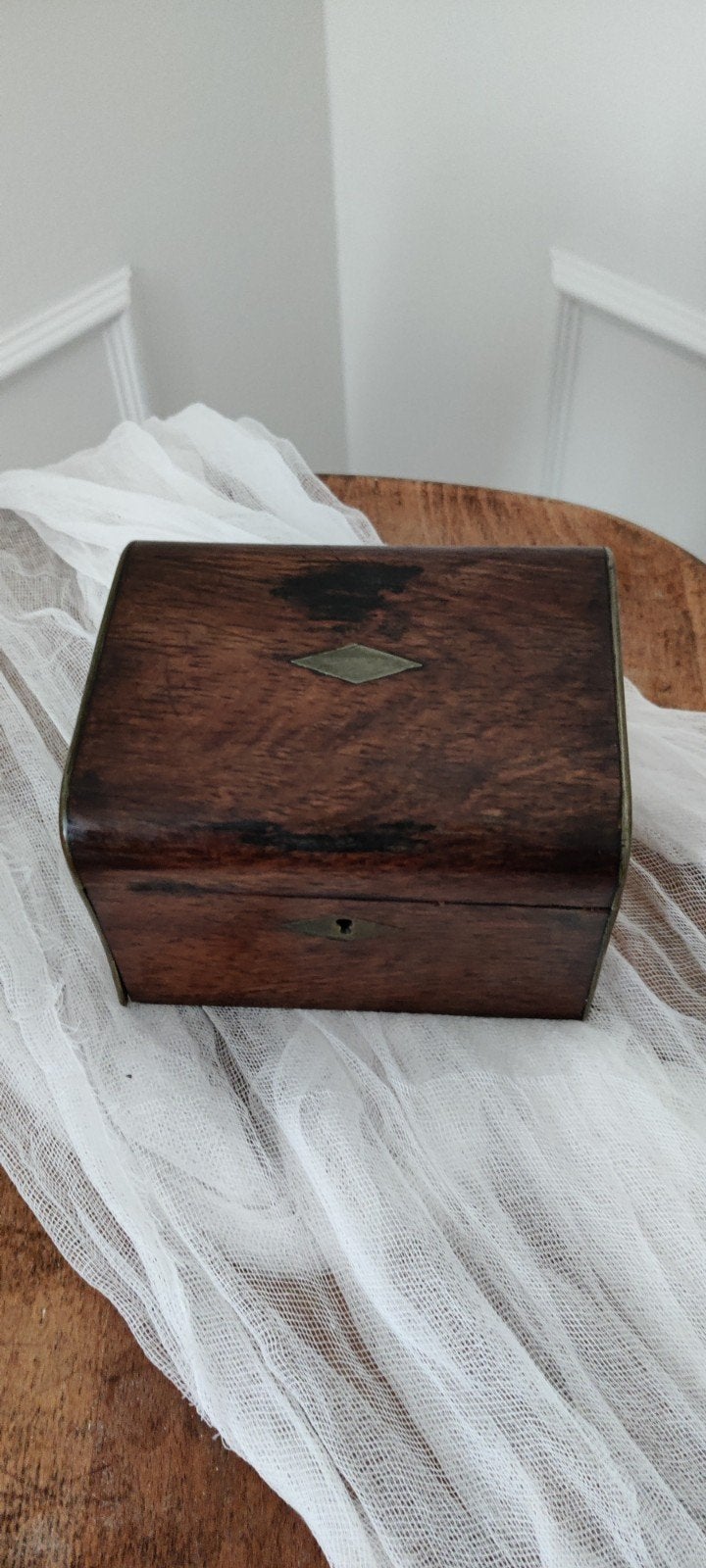 Antiek houten kistje met koperen beslag - curiosa ., Minder dan 50 cm, Gebruikt, Minder dan 50 cm, Ophalen of Verzenden
