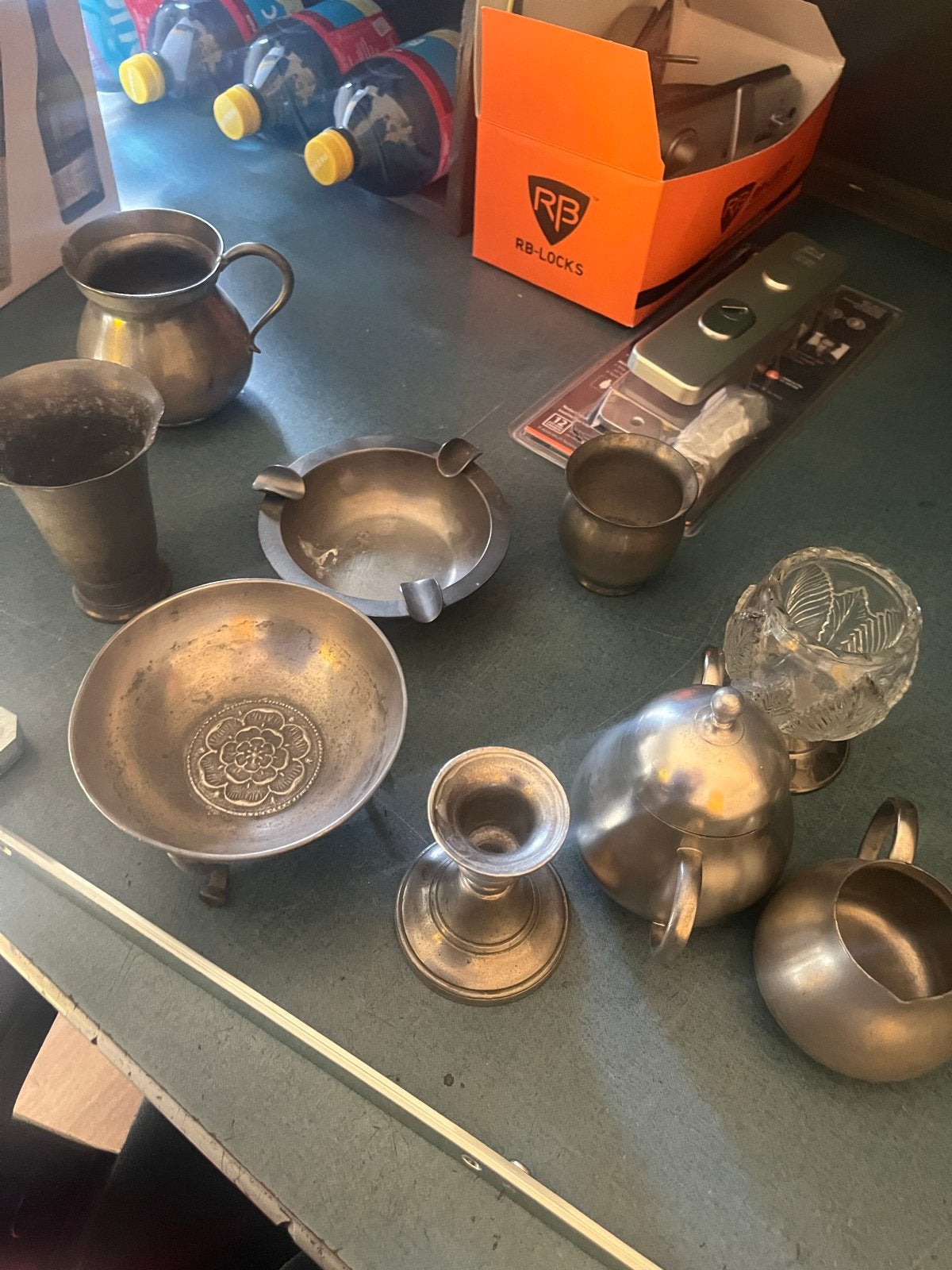 Antiek tinnen servies en decoratie set, Antiek en Kunst, Ophalen of Verzenden
