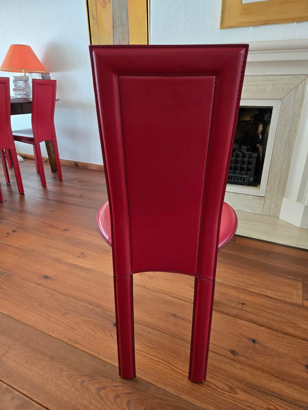 Set van 6 Cattelan Italia rode leren eetkamerstoelen, Huis en Inrichting, Stoelen, Ophalen