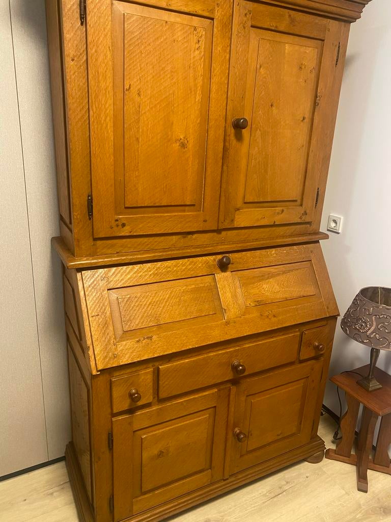 Massief eiken secretaire met opbouw, Ophalen of Verzenden, Gebruikt
