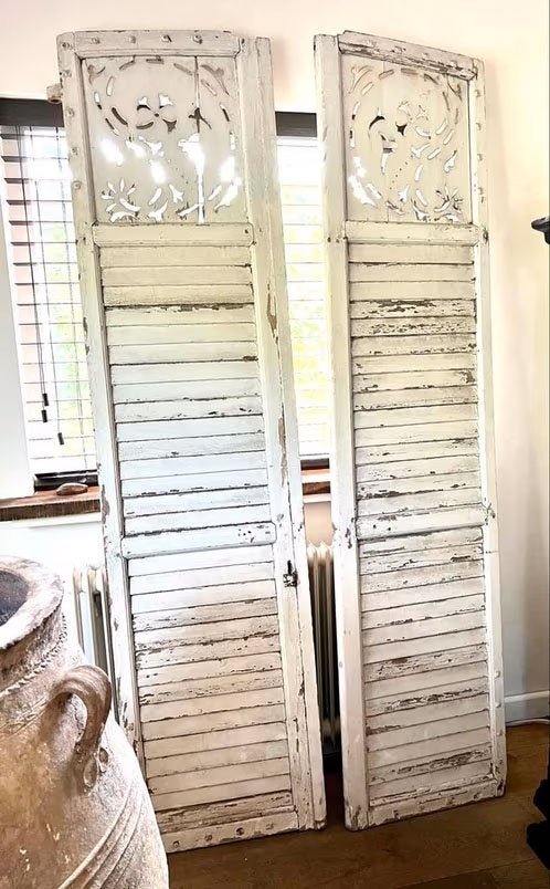 Decoratieve Franse hoge louvreluiken, antiek, Ophalen