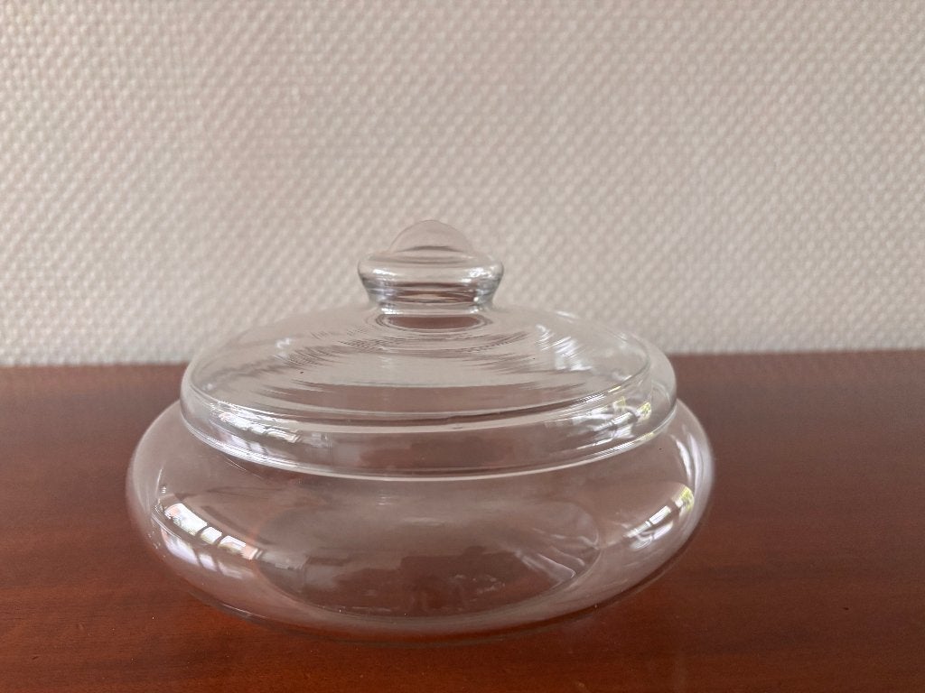 Art Deco glazen koekdoos met helder deksel Leerdam J. Boon., Antiek en Kunst, Antiek | Glas en Kristal, Ophalen of Verzenden