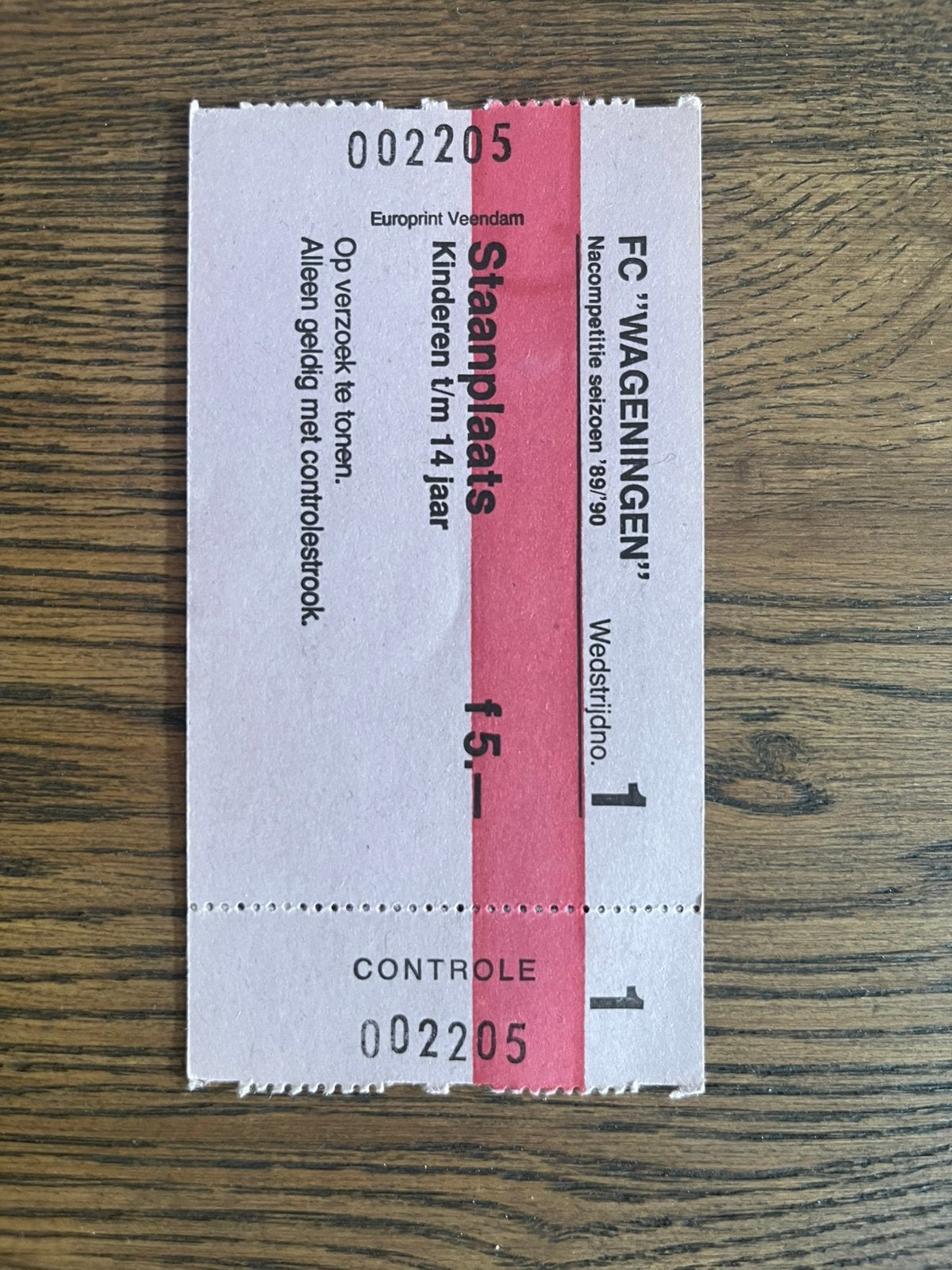 TICKET FC WAGENINGEN NACOMPETITIE 89-90, Ophalen of Verzenden, Zo goed als nieuw, Overige binnenlandse clubs, Overige typen