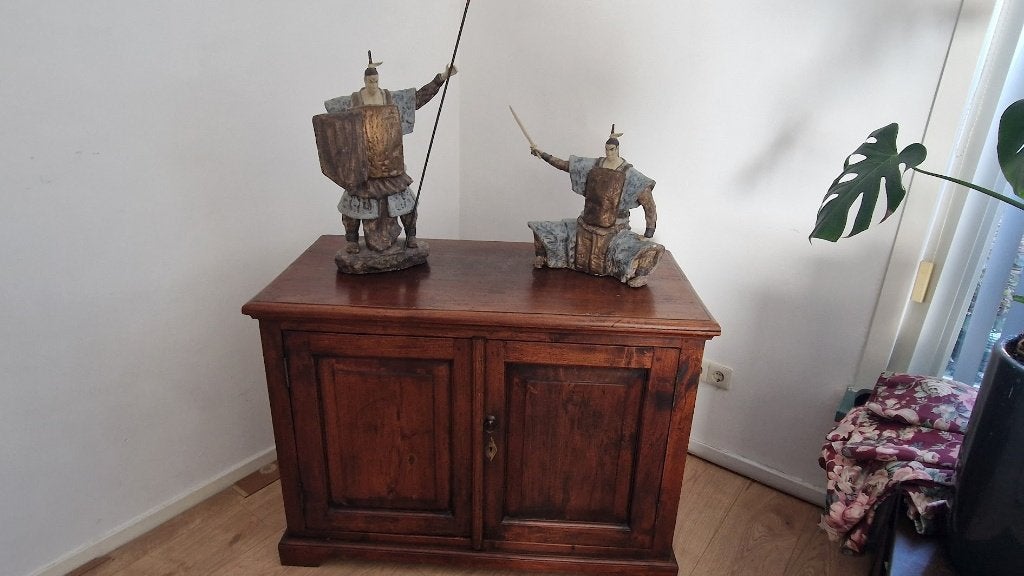 Keramiek, 2 Chinese krijgers Shiwan stijl, 54/40 cm, Ophalen, Overige onderwerpen, 50 - 100 cm, Steen of Keramiek