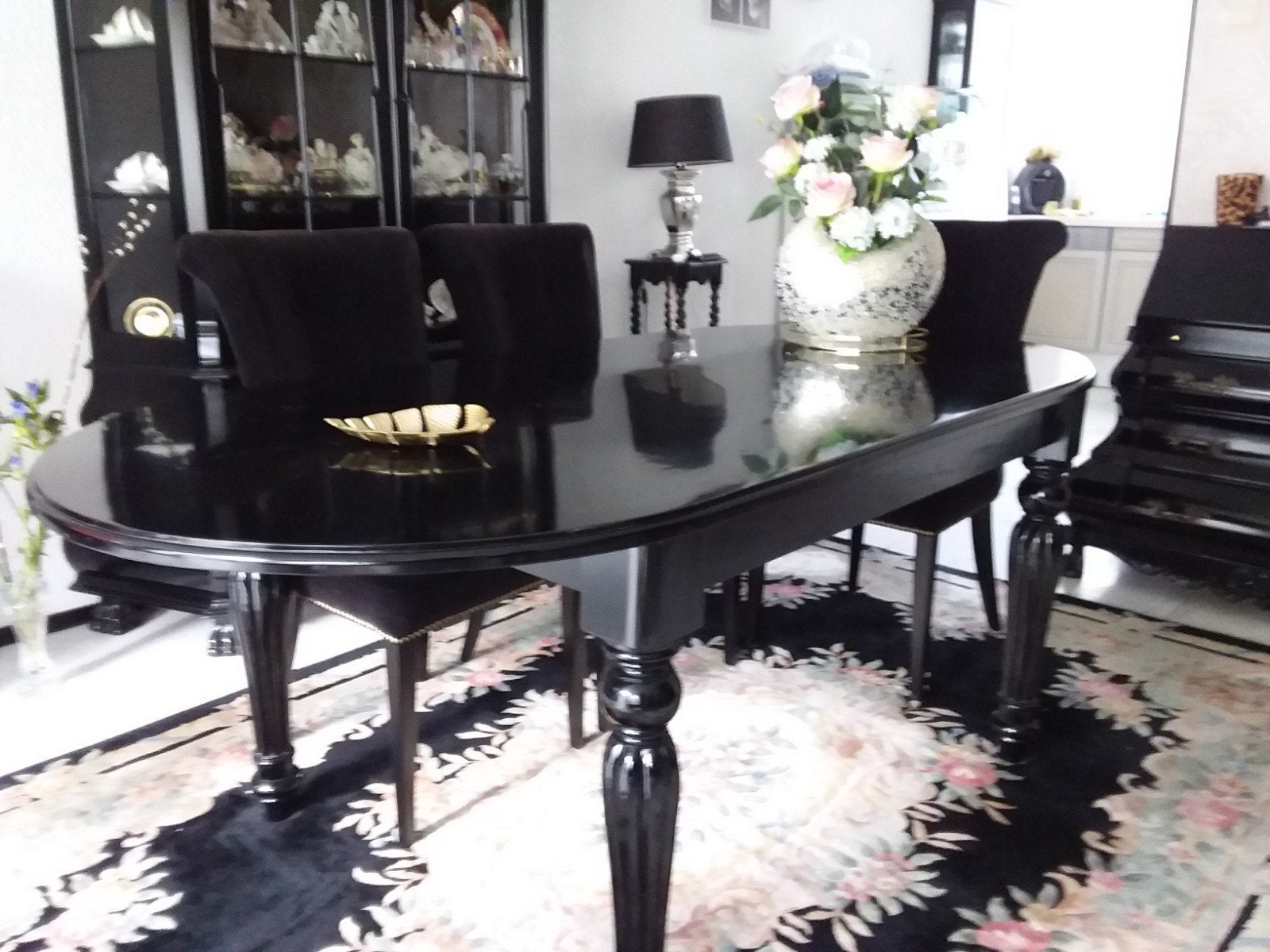 Complete Eethoek: Ovale Tafel, 6 Velours Stoelen & Dressoir, Huis en Inrichting, Ophalen, Gebruikt, Klassiek, Modern, Elegant