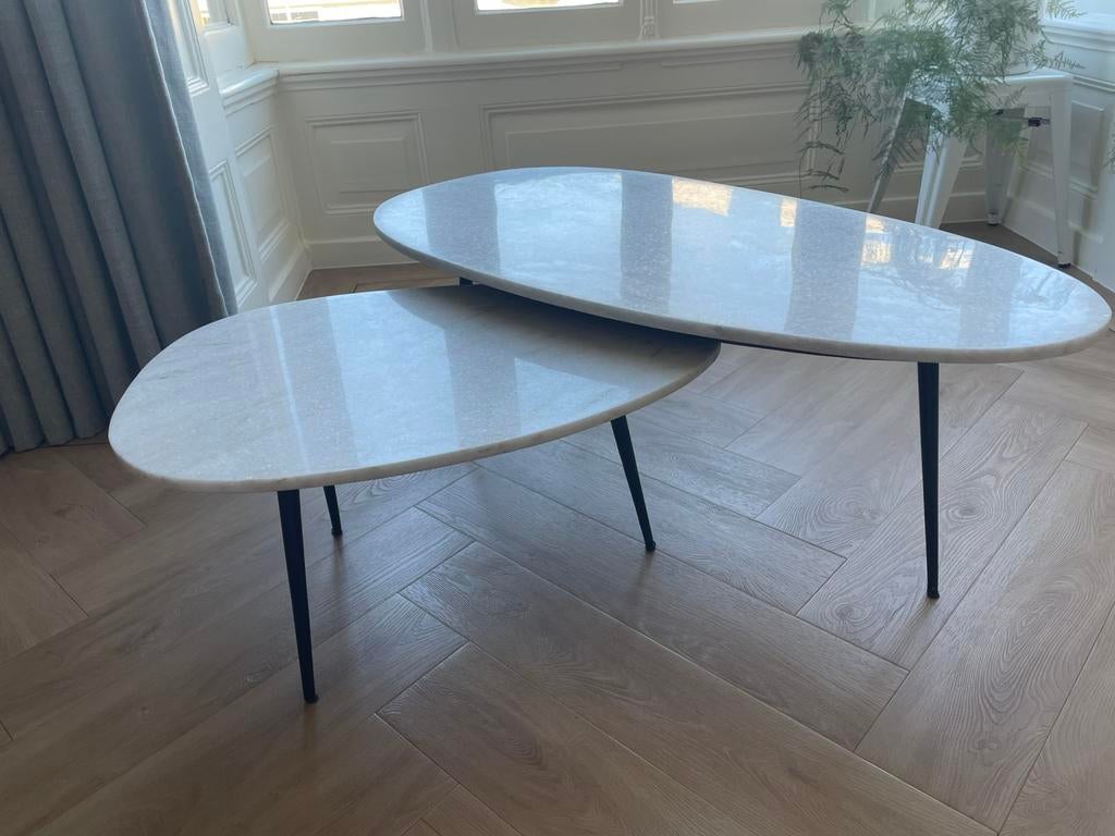 Marmeren salontafel set van 2 ovaal, Ophalen, Overige materialen, Minder dan 50 cm, Gebruikt