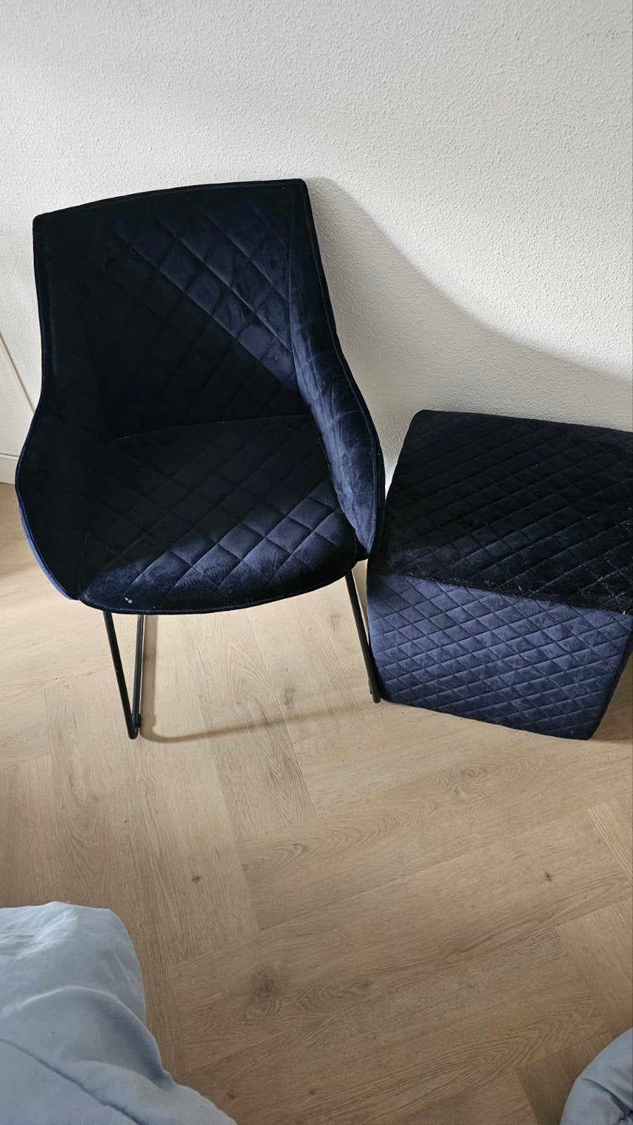 Riviera Maison Indigo Blauwe Stoel en Poef Set, Huis en Inrichting, Modern, Luxe, Riviera Maison, 50 tot 75 cm, Ophalen of Verzenden