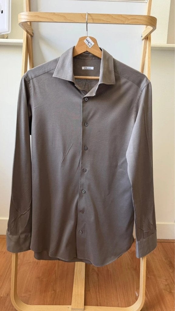 Fray Beige Katoenen Shirt Maat 41 Goede Staat, Kleding | Heren, Verzenden, Zo goed als nieuw, Halswijdte 41/42 (L), Fray