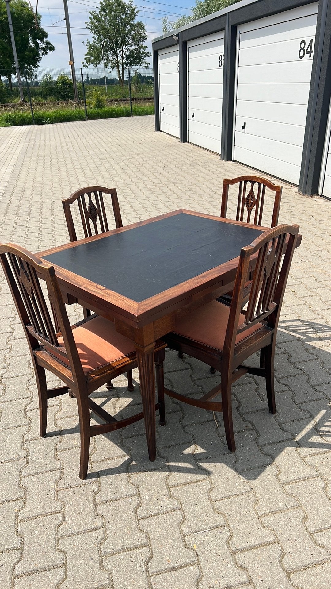 Mooie vintage  eet tafel met 4 stoelen., Ophalen, 150 tot 200 cm, Zo goed als nieuw, Vijf personen of meer
