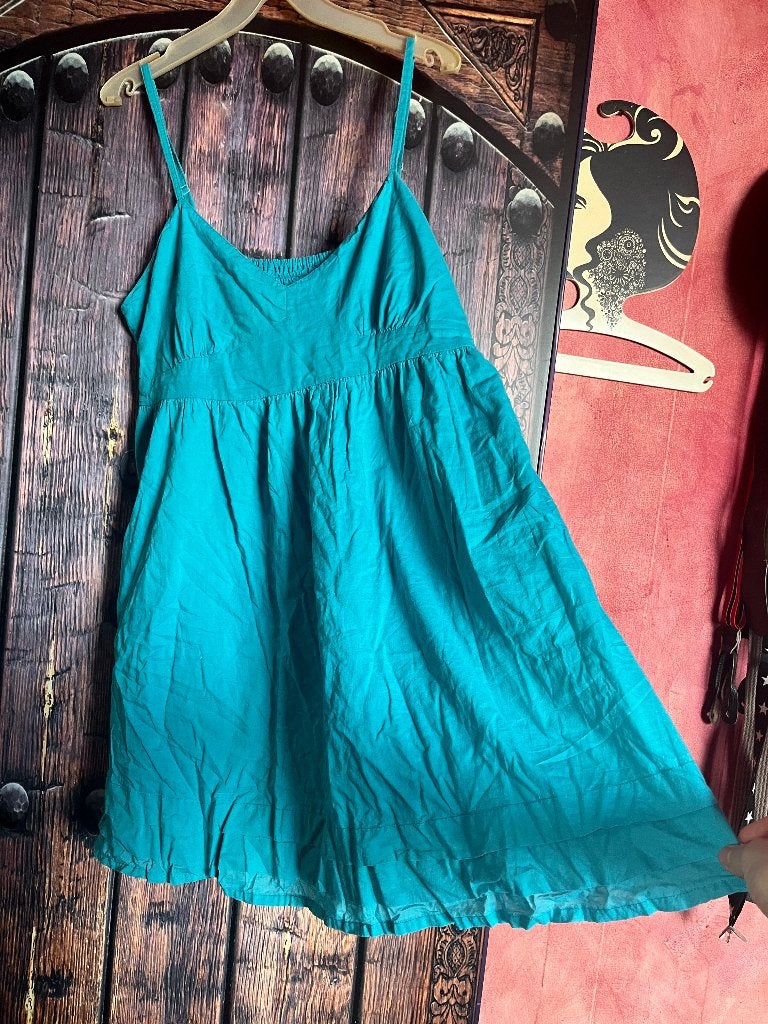 Turquoise katoenen A-lijn mini jurkje 44/46 nu 19,99€, Blauw, Maat 42/44 (L), K woman, Ophalen of Verzenden
