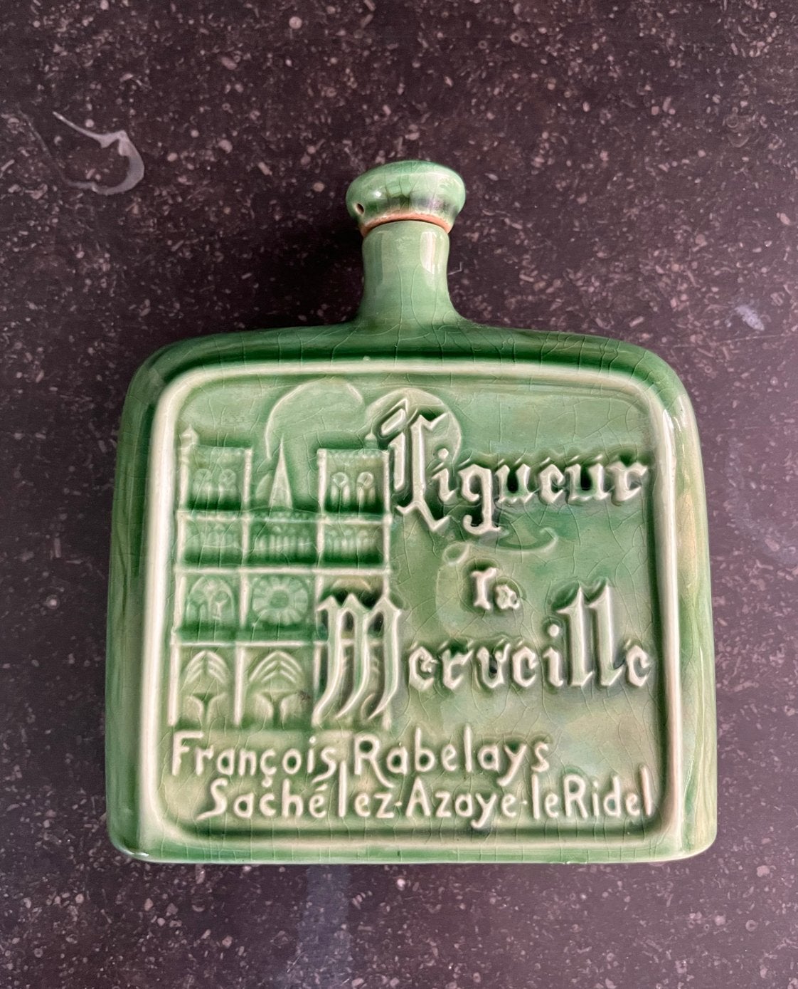 Vintage keramische fles 'Liqueur La Merveille' - Groen, Ophalen of Verzenden