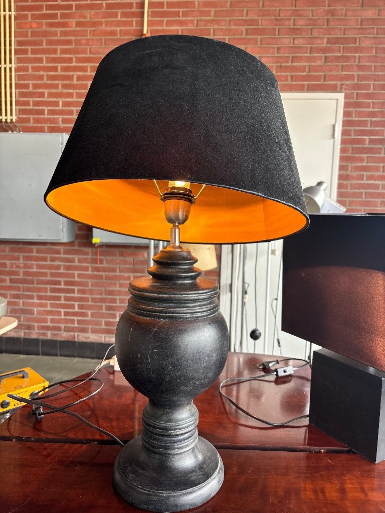 QAZQA tafellamp zwart hout met kap  CS26960, Ophalen, Gebruikt, Qazqa, Hout