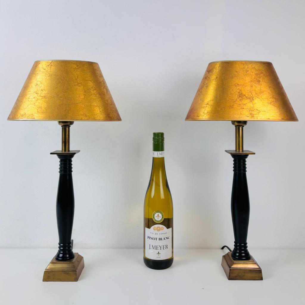 Set van twee klassieke zwart‑messing tafellampen, Ophalen of Verzenden, Zo goed als nieuw, Minder dan 50 cm