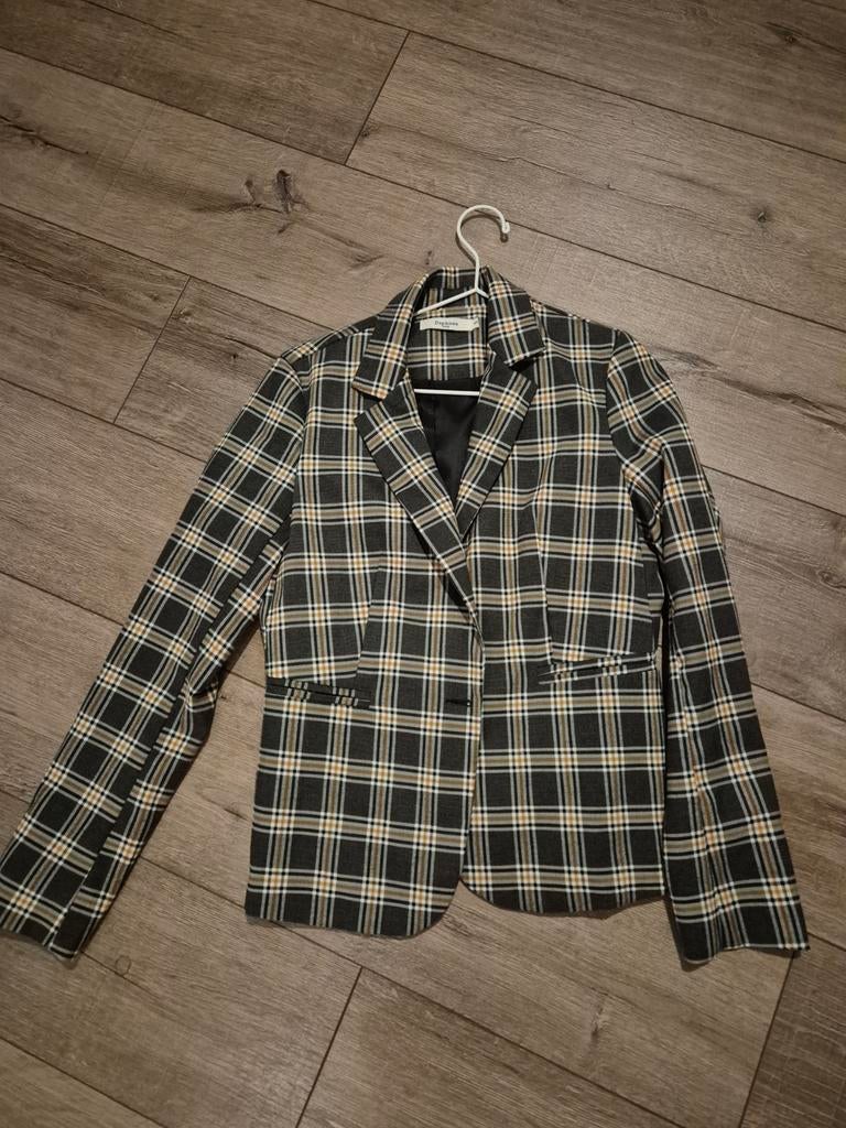 Daphnea geruite blazer grijs okergeel maat S nieuwstaat, Daphnea, Nieuw, Ophalen of Verzenden, Maat 36 (S)
