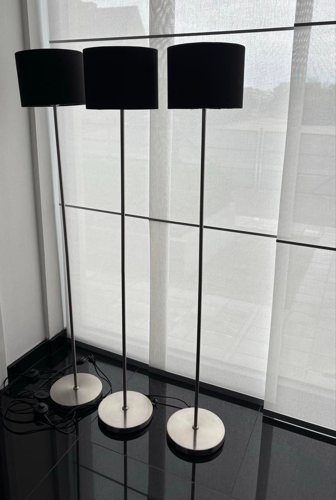 Set van 3 moderne vloerlampen met zwarte kap, Ophalen, Gebruikt, Metaal, 150 tot 200 cm