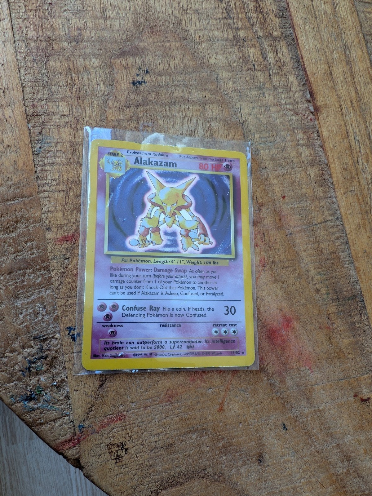 Alakazam (1/102) Holo Rare - Pokémon Base Set 1999, Ophalen of Verzenden, Gebruikt, Losse kaart, Foil
