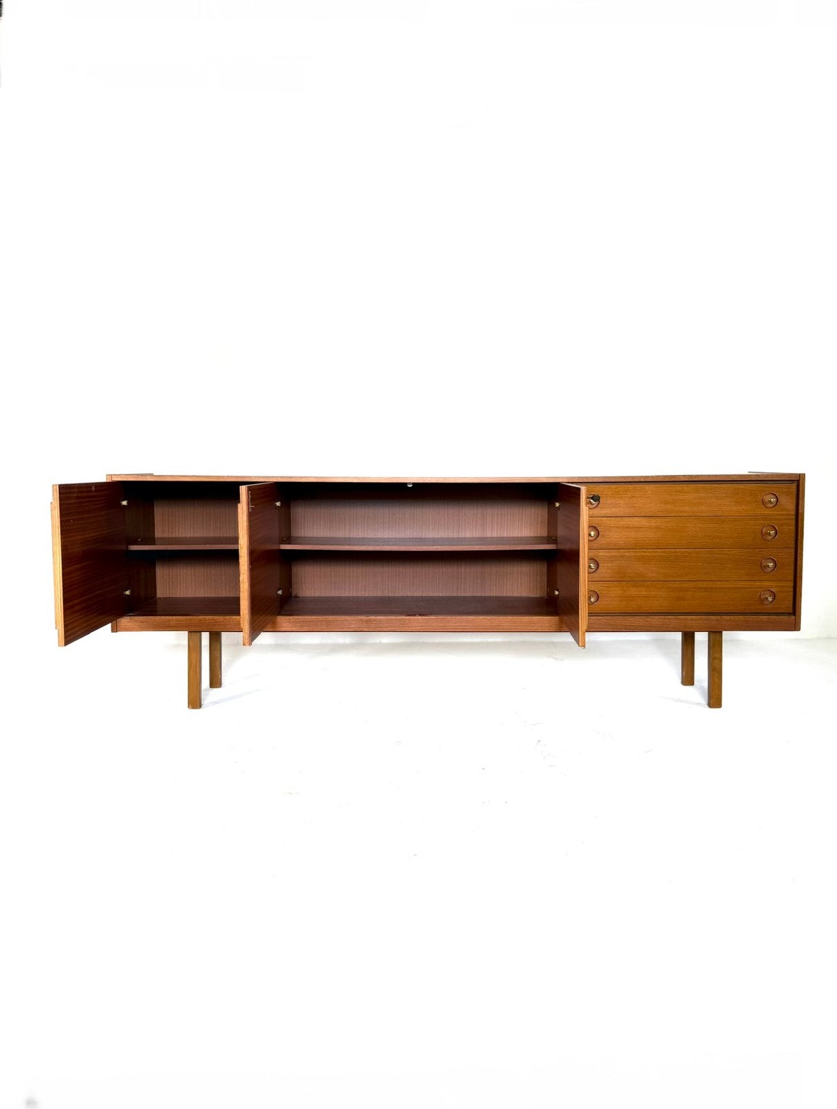 Vintage XXL teakhouten sideboard, jaren ‘60, Teakhout, Vintage retro buisframe design rotan webbing papercord deens, Met lade(s)