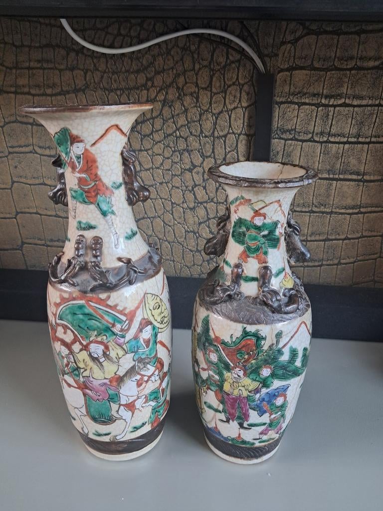 Set van 2 Chinese Nanking Vazen - Antiek met waterschade, Ophalen of Verzenden