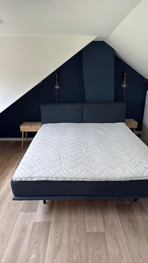 Boxspring petrol blauw 180x200 cm met topper, Huis en Inrichting, Slaapkamer | Bedden, Ophalen, Blauw, Tweepersoons, Zo goed als nieuw