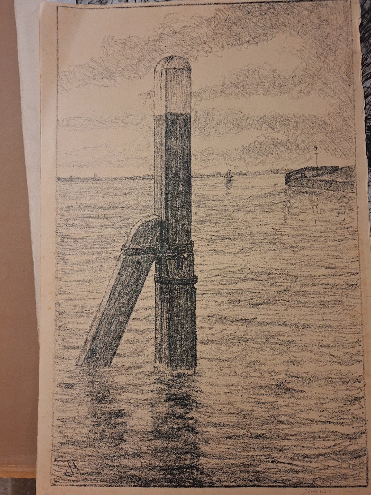 Lithografie kustgezicht Jan Lodeizen '35, Ophalen of Verzenden, Gesigneerd, Landschap, Lithografie