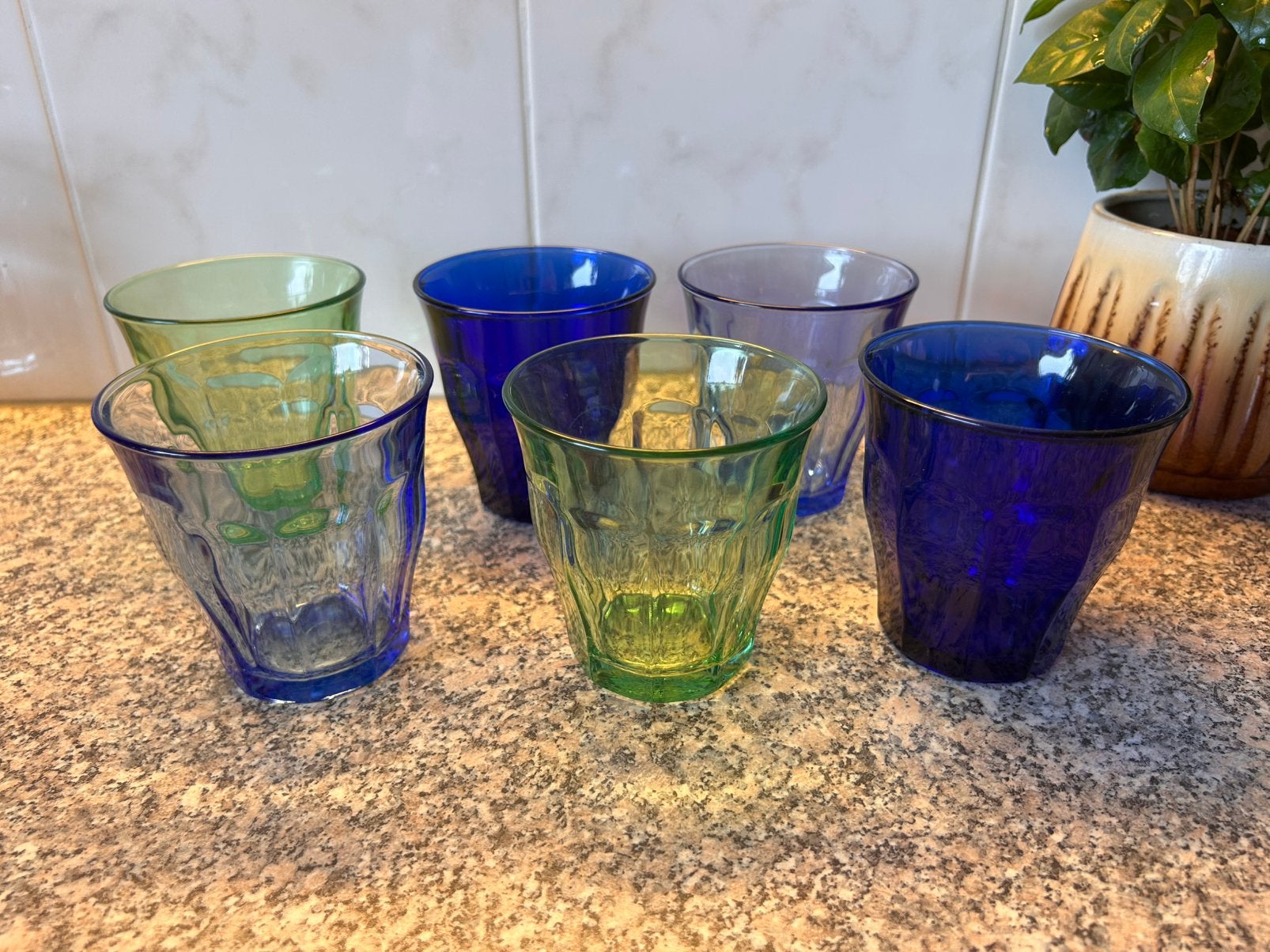6 mooie kleur glazen blauw en groen, Ophalen, Zo goed als nieuw, Overige typen