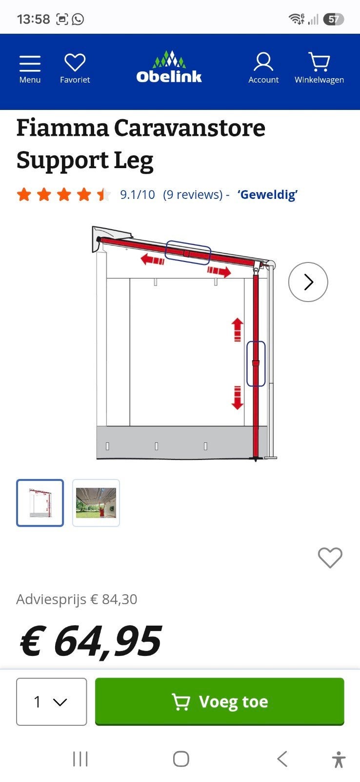 Fiamma Caravanstore Support Leg (2 stuks, ook per stuk), Ophalen of Verzenden, Nieuw