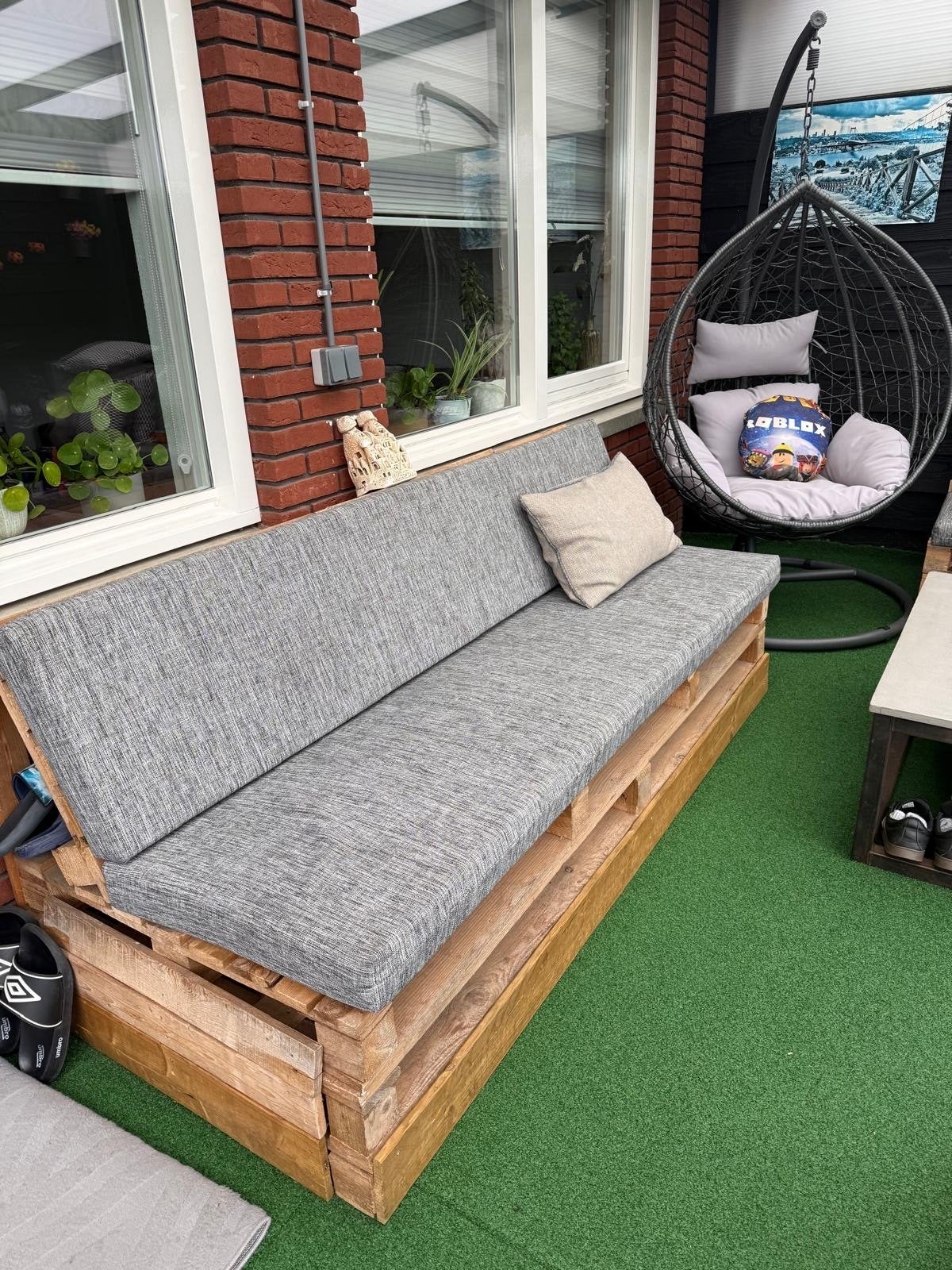 Zelfgemaakte Tuinset van Pallets met Kussens, Ophalen, Gebruikt, Meer dan 8 zitplaatsen, Hout