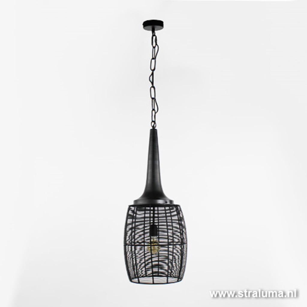 Zwarte metalen draadlamp hanglamp - Industrieel  draadstaal, Ophalen of Verzenden, Zo goed als nieuw, Metaal, 75 cm of meer