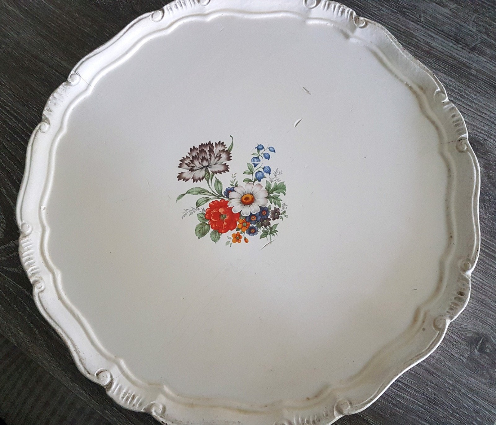 Brocante dienblad, Ophalen, Gebruikt, Rond, Natuurlijk materiaal