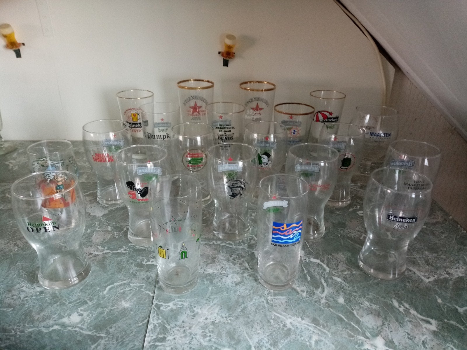 21 Heineken bierglazen met speciale opdruk, Ophalen of Verzenden, Zo goed als nieuw, Glas of Glazen, Heineken