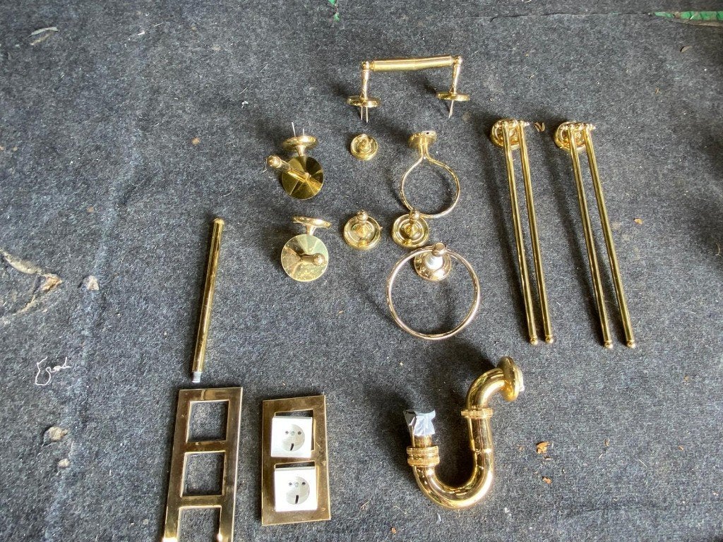 Complete set Messing badkamer accessoires, Gebruikt, Overige merken, Goud, Ophalen