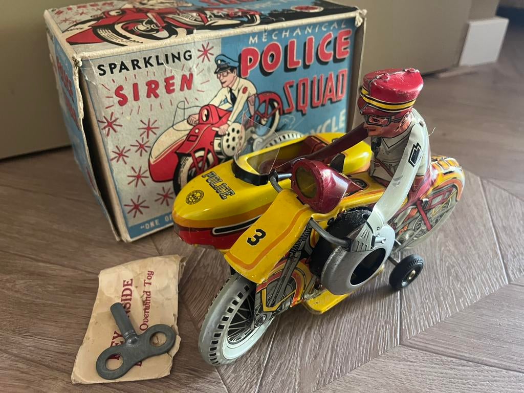 Blikken motorfiets USA zijspan met doos antiek MARX TOYS, Antiek en Kunst, Antiek | Speelgoed, Ophalen