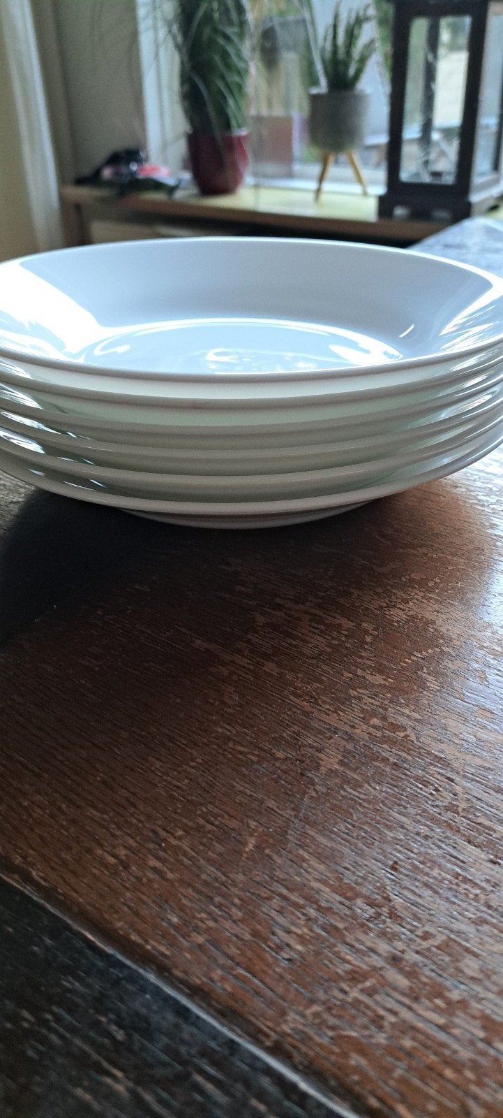 6 witte borden diep, Overige merken, Vintage, Ophalen of Verzenden, Glas