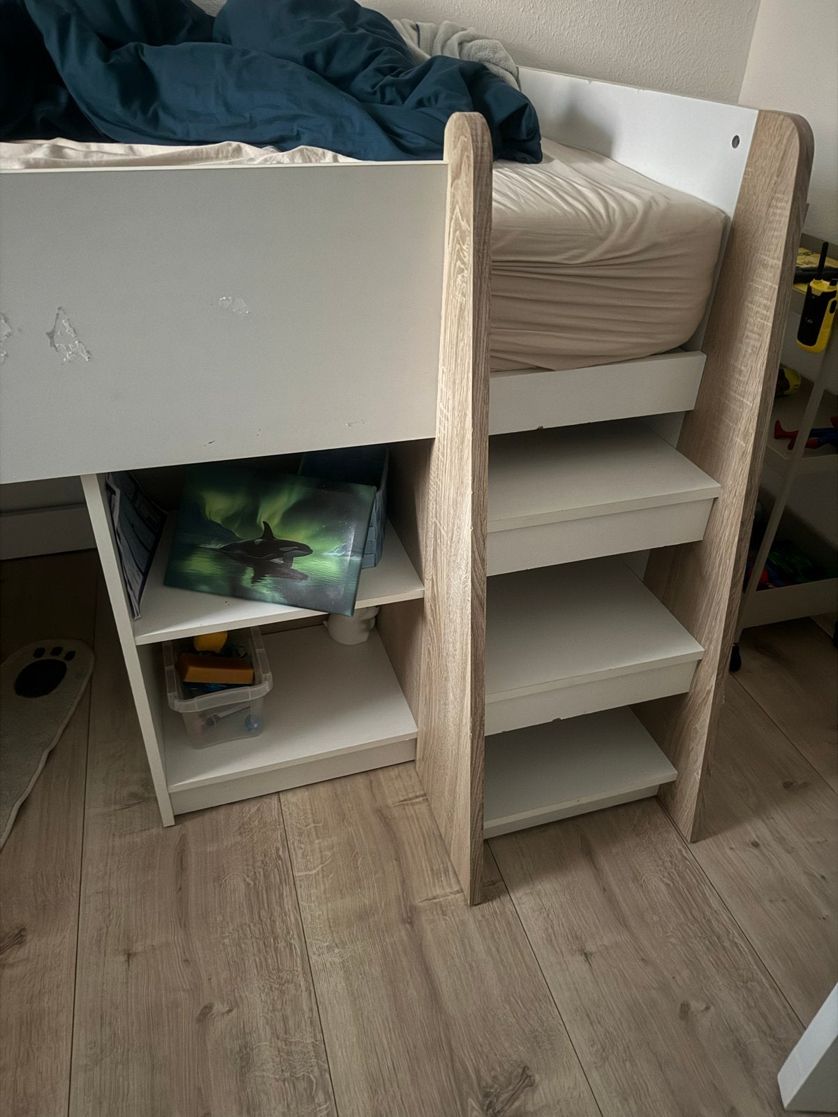 De Lucas Halfhoogslaper Wit met Bureau en Opbergruimte, Gebruikt, 90 cm, Eenpersoons, Wit