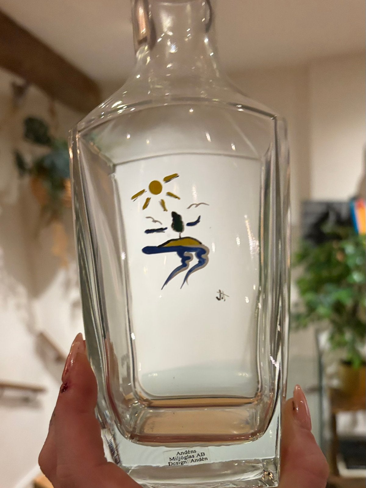 Bijzondere Vintage Andéns Miljöglas karaf  handgeschilderd, Antiek en Kunst, Ophalen