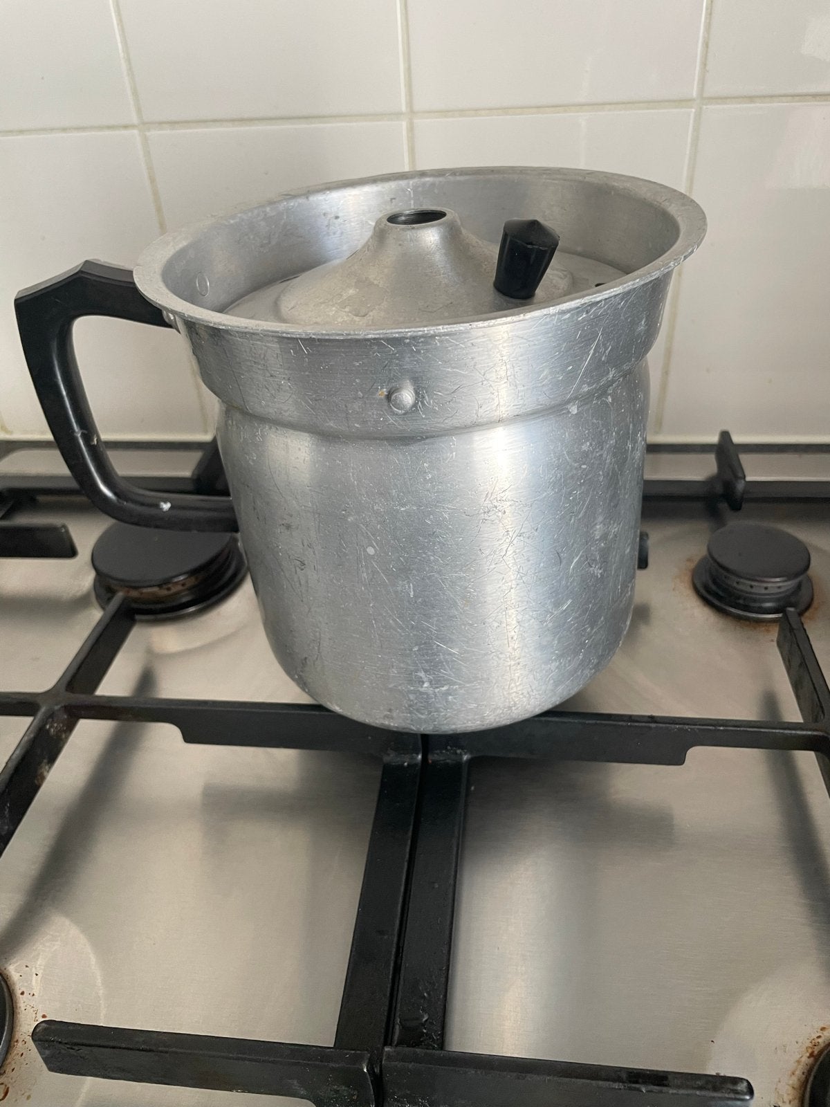 Vintage Aluminium Melkkoker met Bakeliet Handgreep, Ophalen of Verzenden