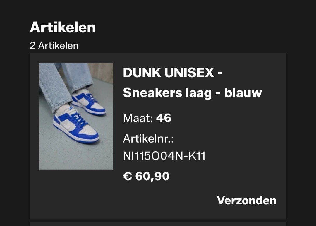 Nike Dunk Low Sneakers - Blauw/Wit, Maat 46, Ophalen, Blauw, Nike, Nieuw