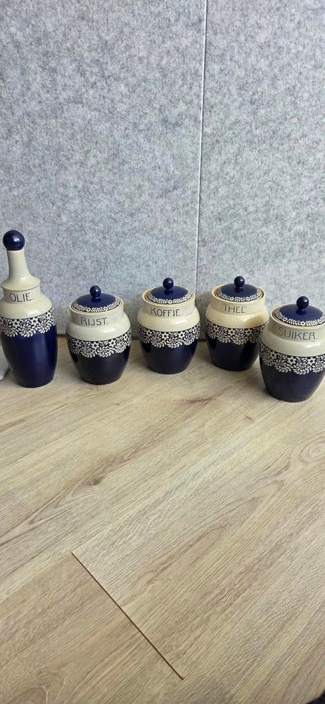 Vintage voorraadpotten set - Delfts blauw stijl, Ophalen