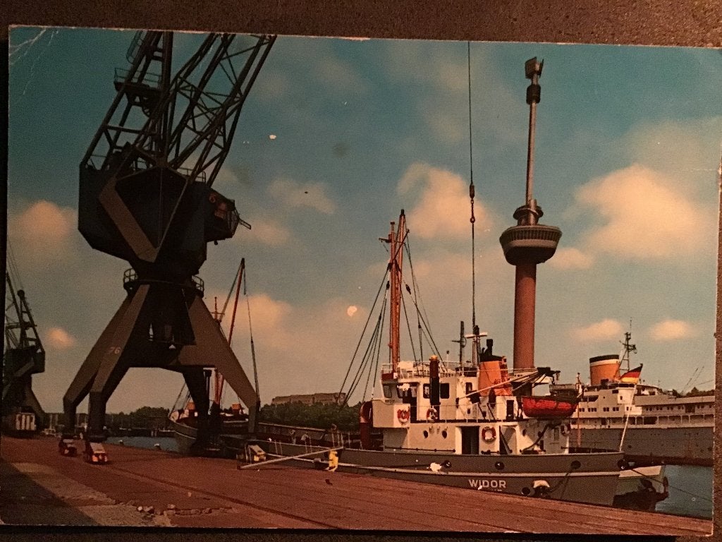 Oude ansichtkaart Rotterdam haven met Euromast 1976, Verzamelen, Ophalen of Verzenden, 1960 tot 1980, Gelopen, Zuid-Holland