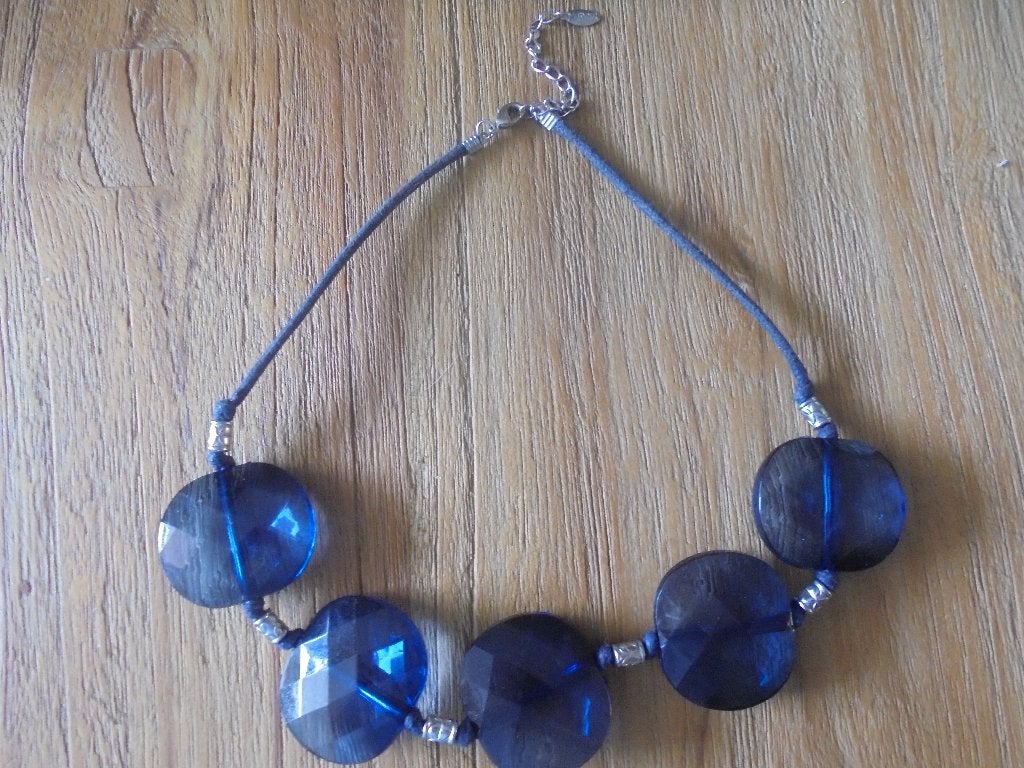 Vintage ketting blauw LBVYR, Overige materialen, Verstelbaar, Blauw, Ophalen of Verzenden