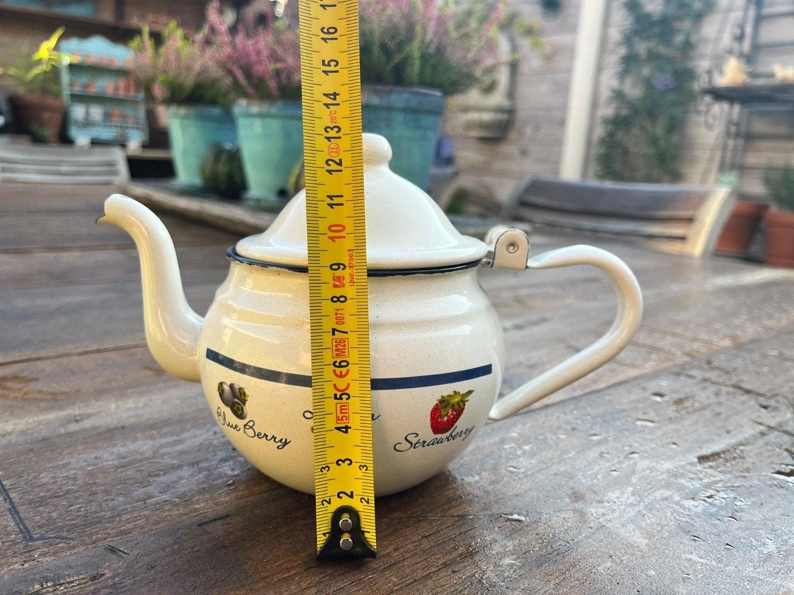 Vintage geëmailleerde theepot met fruitdecoratie, Ophalen of Verzenden